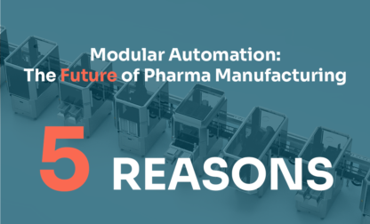 ESSERT MicroFactory modular automation platform showing four different process modules (Process A, B, C, D) demonstrating the 'One Process, One Module' philosophy for flexible pharmaceutical manufacturing