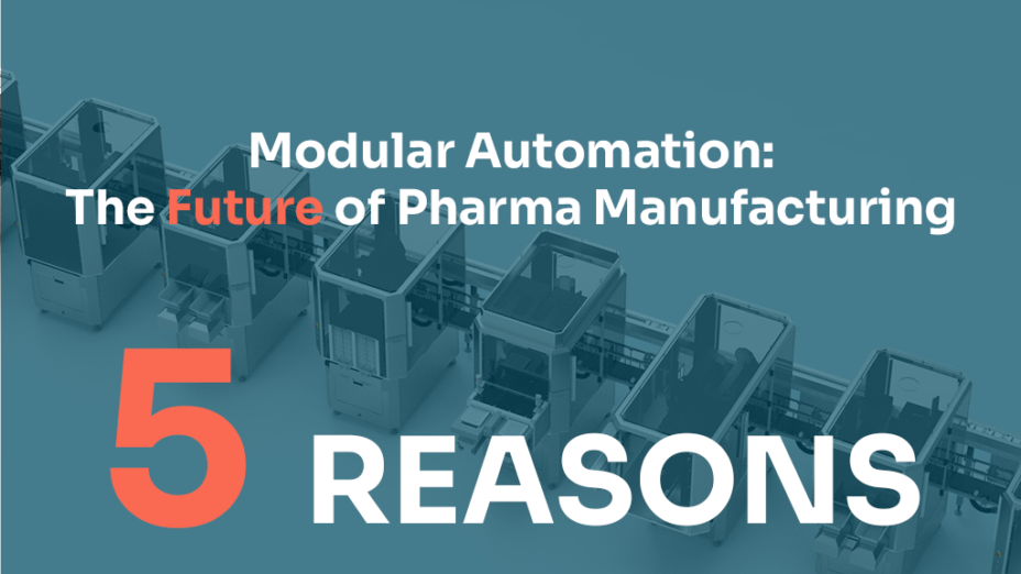 ESSERT MicroFactory modular automation platform showing four different process modules (Process A, B, C, D) demonstrating the 'One Process, One Module' philosophy for flexible pharmaceutical manufacturing